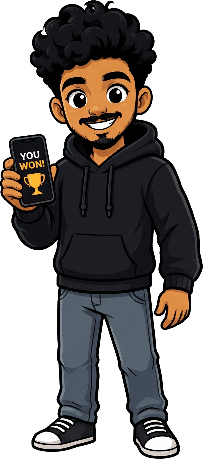 Gold, the WinAPerk mascot, holding a phone that reads You Won